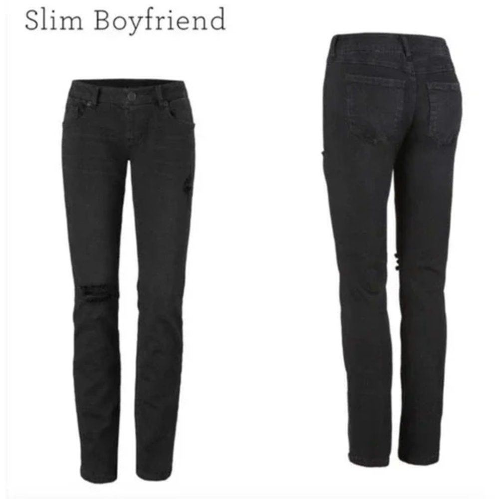 Cabi 3387 Black Slim Boyfriend Distressed Jeans Size 2